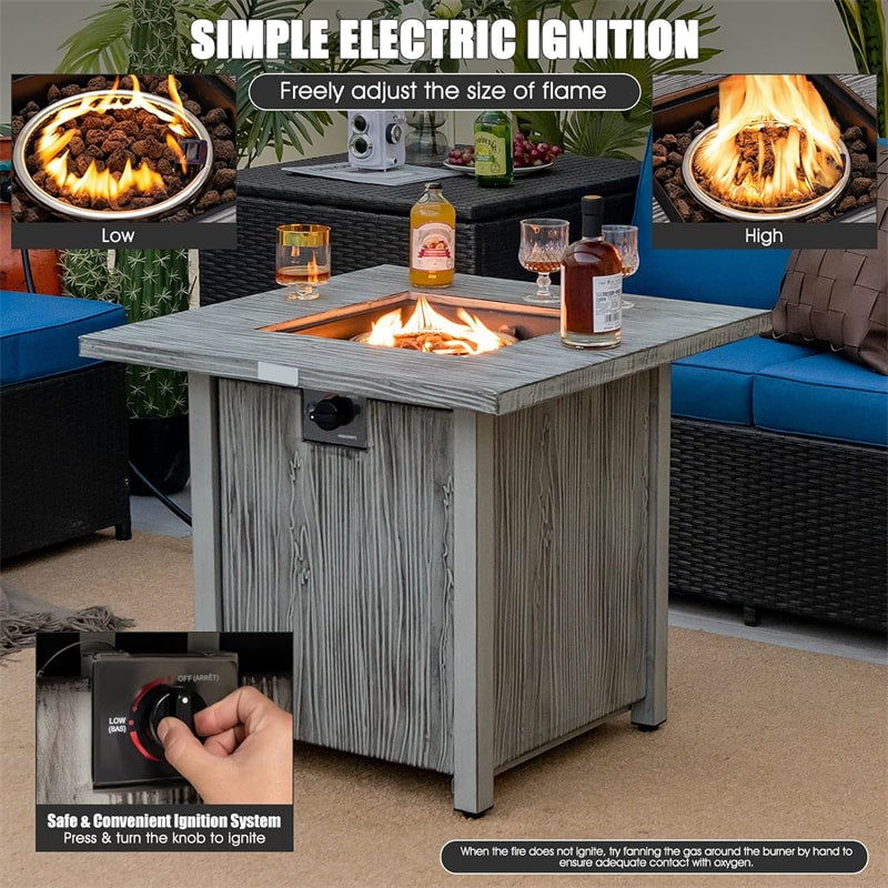 28” Square Propane Fire Pit Table 40000 BTU Gas Fire Pit Table with Lid, Lava Rocks & PVC Protective Cover for Patio Poolside Backyard