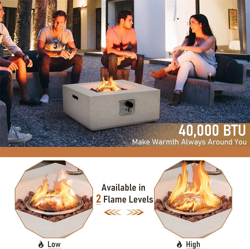 28" Terrazzo Propane Fire Pit Table 40,000 BTU Square Outdoor Gas Fire Pit with Simple Ignition System, Stainless Steel Burner & Protective PVC Cover