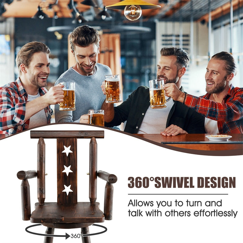 29" Wooden Bar Stool Swivel Chair Tall Bistro Chair with Decorative Star Backrest & Wide Armrest