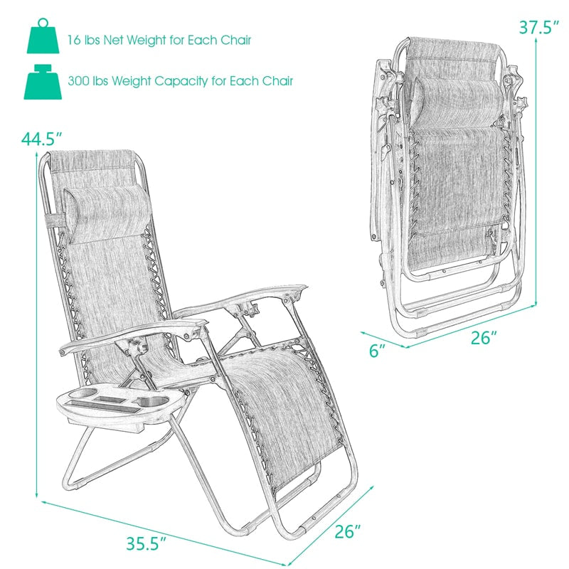 2 PCS Outdoor Folding Zero Gravity Chairs Lounge Chairs Patio Reclining Chairs