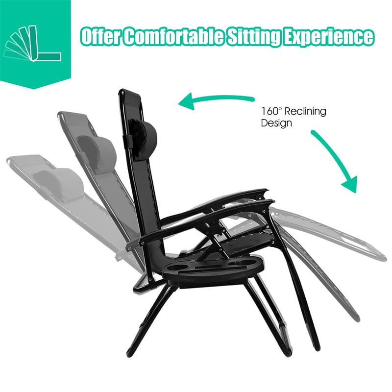 2 PCS Outdoor Folding Zero Gravity Chairs Lounge Chairs Patio Reclining Chairs