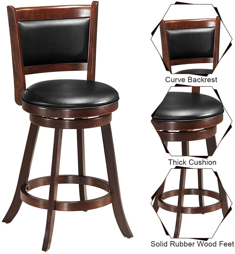 2 Set of 24" Wooden Swivel Seat Counter Bar Stool Upholstered Dining Chair