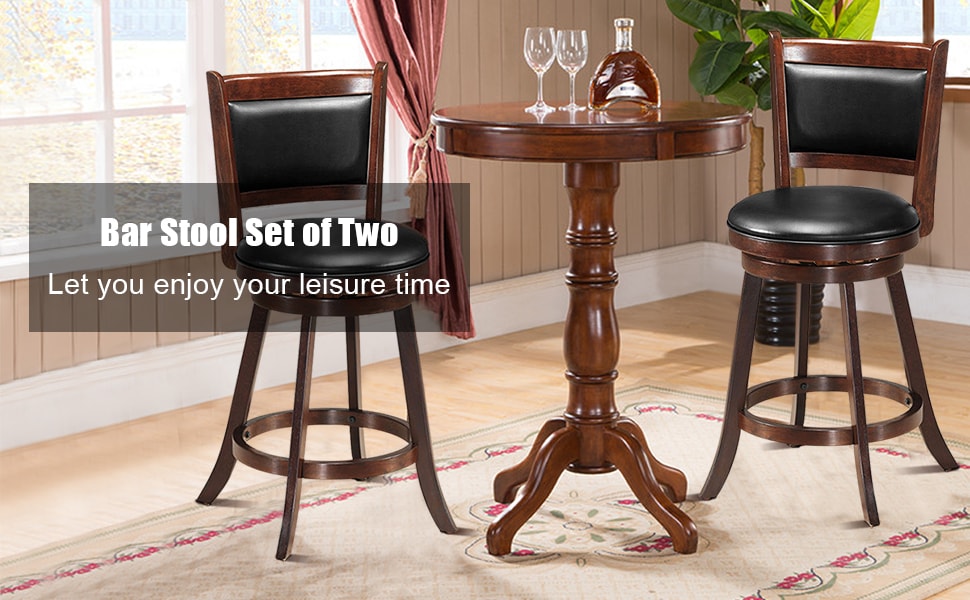 2 Set of 24" Wooden Swivel Seat Counter Bar Stool Upholstered Dining Chair