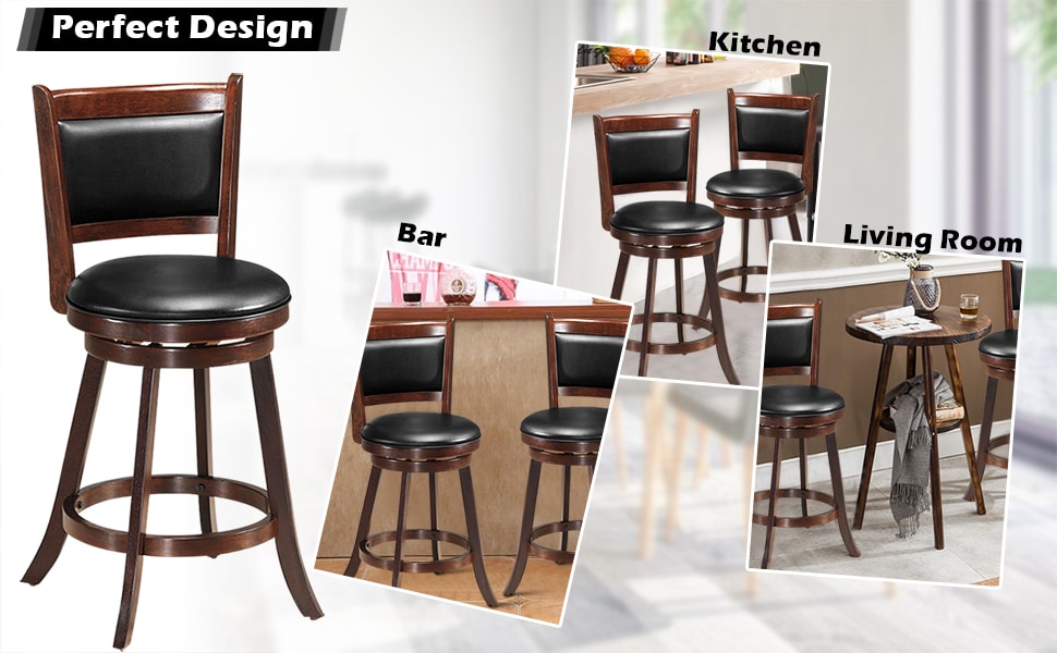 2 Set of 24" Wooden Swivel Seat Counter Bar Stool Upholstered Dining Chair