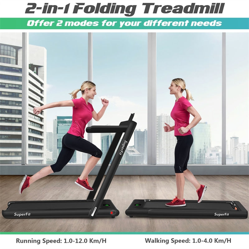 2 in 1 Folding Electric Treadmill 2.25HP Superfit Under Desk Treadmill w/LED Display