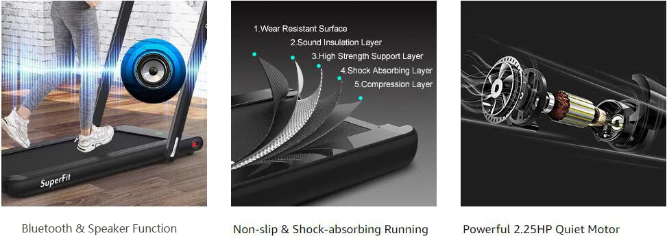 2 in 1 Electric Folding Treadmill 2.25HP Superfit Under Desk Treadmill with LED Display, Remote Control & APP Control