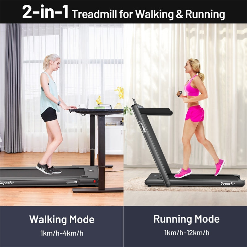 2 in 1 Folding Treadmill Electric Motorized Health Fitness with Dual Display Remote Control