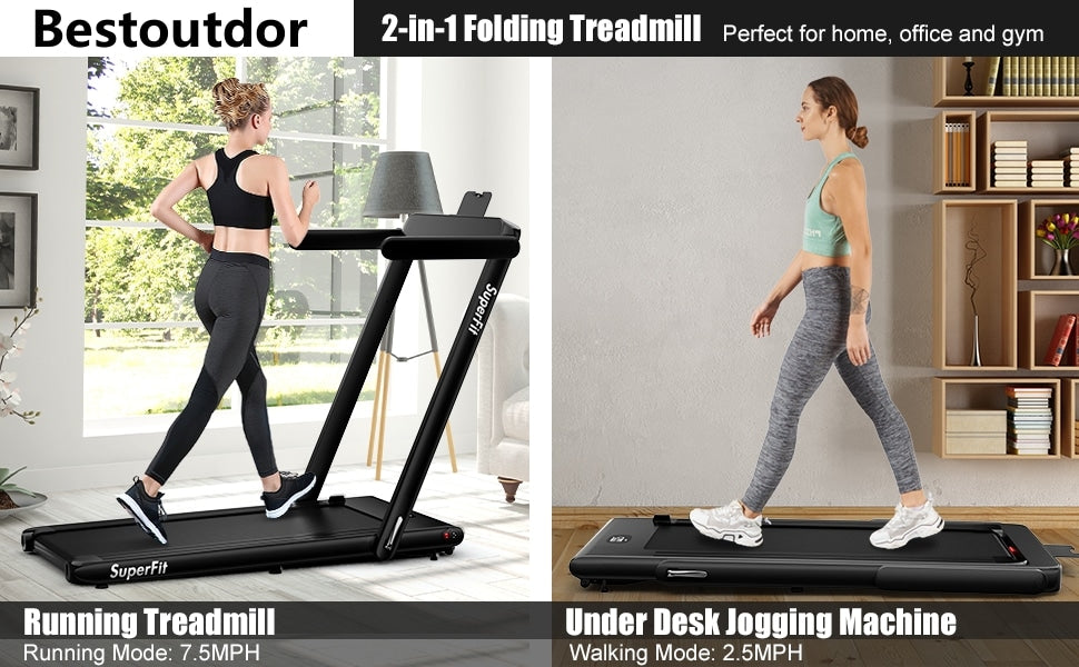 2 in 1 Electric Folding Treadmill 2.25HP Superfit Under Desk Treadmill with LED Display, Remote Control & APP Control