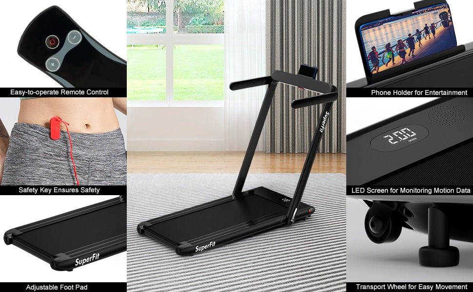 2 in 1 Electric Folding Treadmill 2.25HP Superfit Under Desk Treadmill with LED Display, Remote Control & APP Control