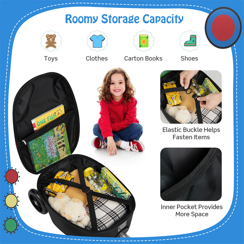 2-in-1 Folding Kids Ride on Scooter Luggage Rolling Suitcase with LED Wheels Brake System Retractable Handle