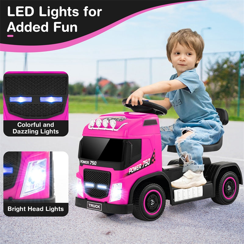 6V Battery Kids Ride on Car 2-in-1 Mini Ride On Truck Electric & Coasting Mode with Height Adjustable Seat & LED Lights