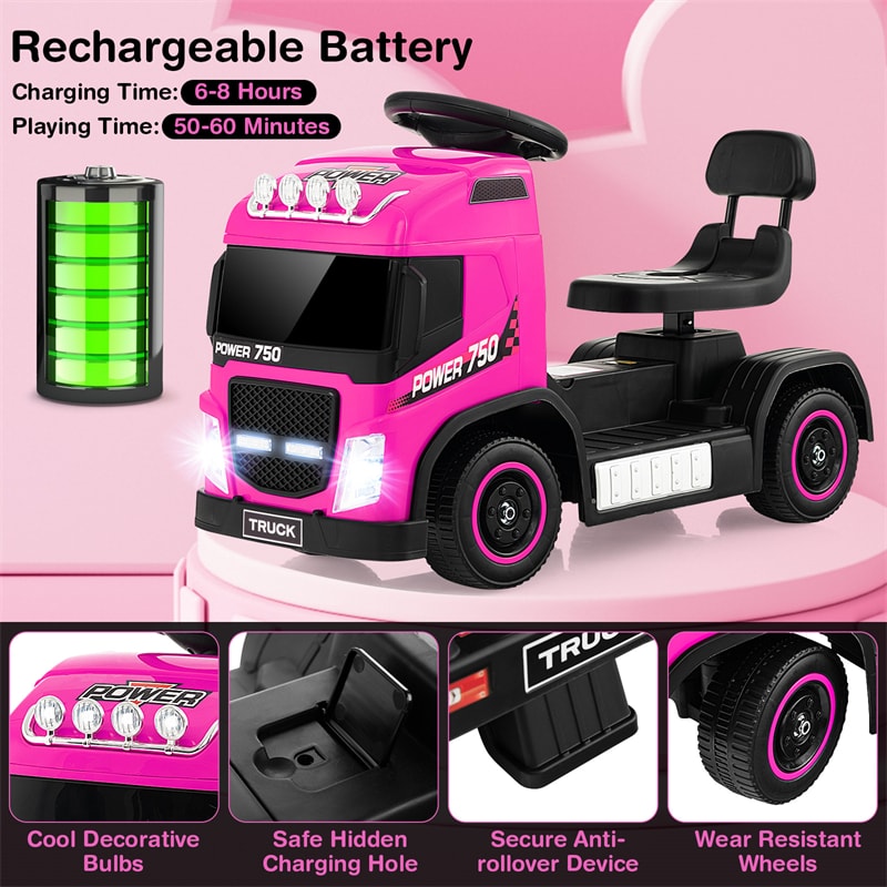 6V Battery Kids Ride on Car 2-in-1 Mini Ride On Truck Electric & Coasting Mode with Height Adjustable Seat & LED Lights