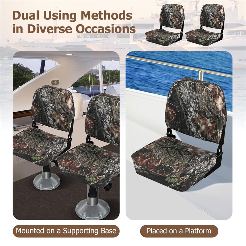 2 Pack Folding Low Back Boat Seat Waterproof Fishing Boat Seat Captain Bucket Seat with Sponge Padding, Aluminum Hinges & 8 Mounting Bolts