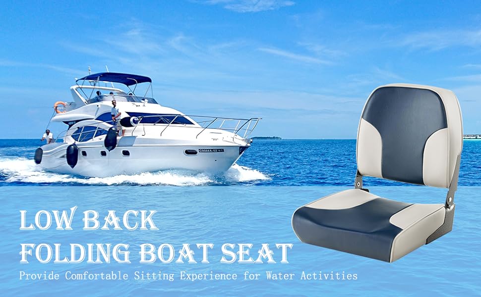 2 Pack Low Back Boat Seats Folding Fishing Boat Seat Captain Bucket Seats with Spong Padding, Flexible Hinges & Stainless Steel Screws