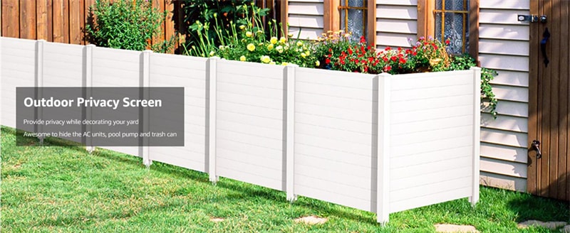 2-Panel Outdoor Privacy Screen 48''H Decorative Vinyl Fence Air Conditioner Fence Garbage Can Enclosure Fence with 3 Stakes for Garden Yard Lawn