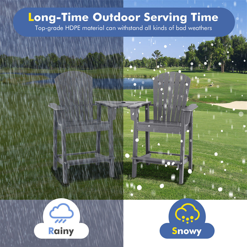 2-Piece HDPE Tall Adirondack Chairs Weather Resistant Barstools with Middle Connecting Tray & Umbrella Hole