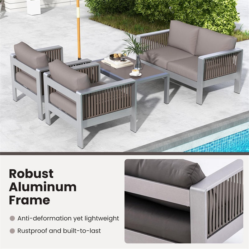 2PCS Aluminum Single Sofa Outdoor Club Chair Alloy Patio Accent Chair Garden Armchair with Thick Back & Seat Cushions