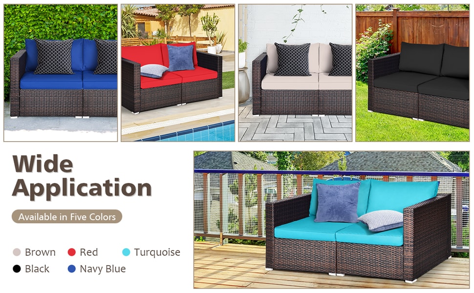2 PCS Patio Rattan Sectional Corner Sofa Furniture Set Wicker Outdoor Loveseat with Cushions for Balcony Poolside Deck