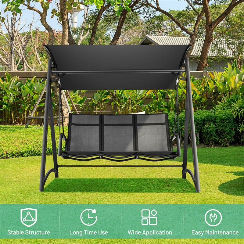 3-Person Aluminum Outdoor Porch Swing Chair with Adjustable Canopy