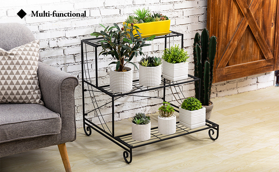 3 Tier Outdoor Metal Garden Planter Holder Rack