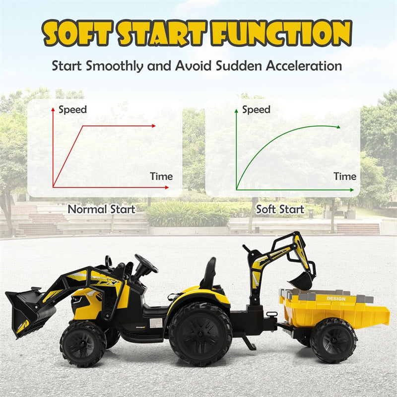 3-in-1 Kids Ride on Tractor Excavator Bulldozer 12V Battery Powered Electric Vehicle