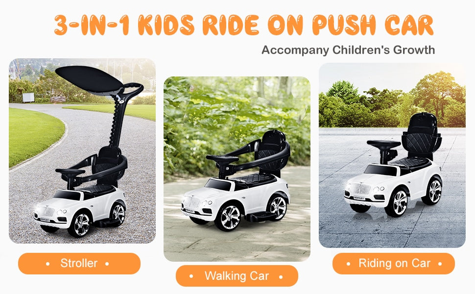 3-in-1 Bentley Kids Ride On Push Car Stroller Sliding Car with Canopy