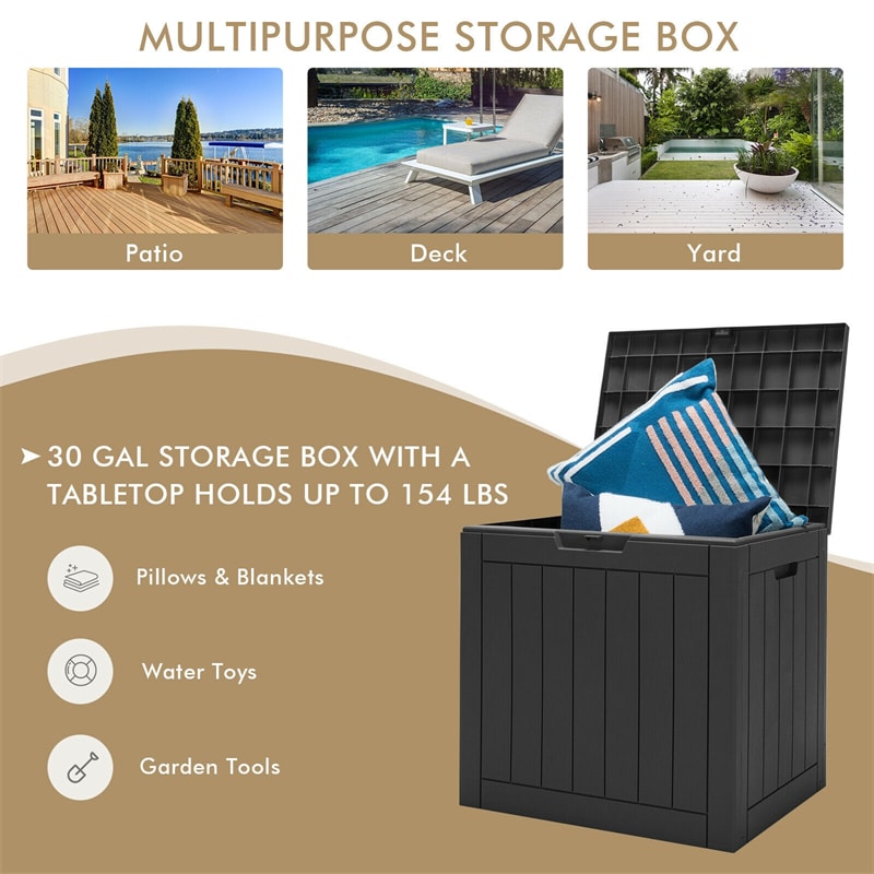 30 Gallon Outdoor Deck Box Storage Seating Container with Lockable Lid