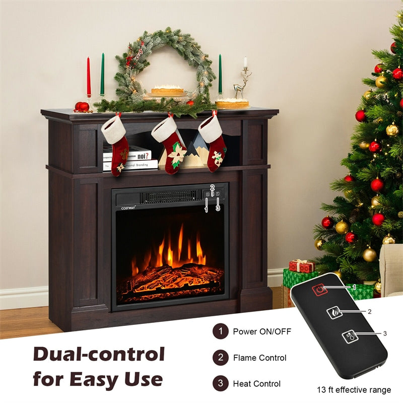 32-inch 1400W Electric Fireplace and Mantel Fireplace TV Stand with Shelf & Remote Control