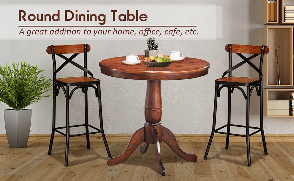 32" Round Pub Pedestal Side Table Wooden Dining Table with Adjustable Foot Pads