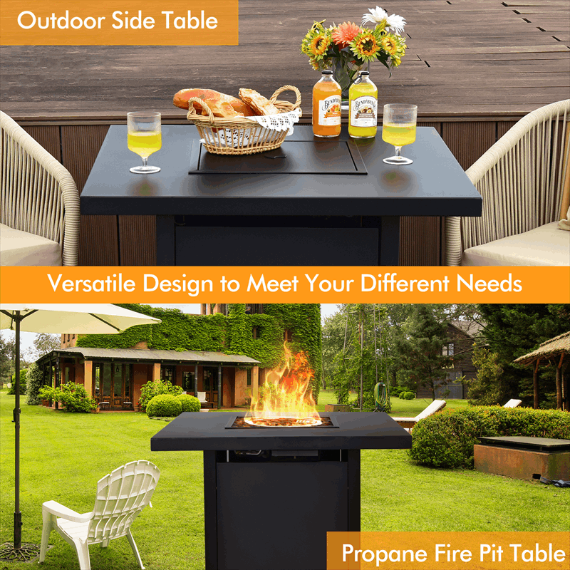 32inch Propane Fire Pit Table 40000BTU Square Gas Firepit Table with Lid Fire Glass