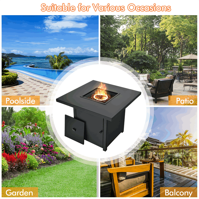 32inch Propane Fire Pit Table 40000BTU Square Gas Firepit Table with Lid Fire Glass