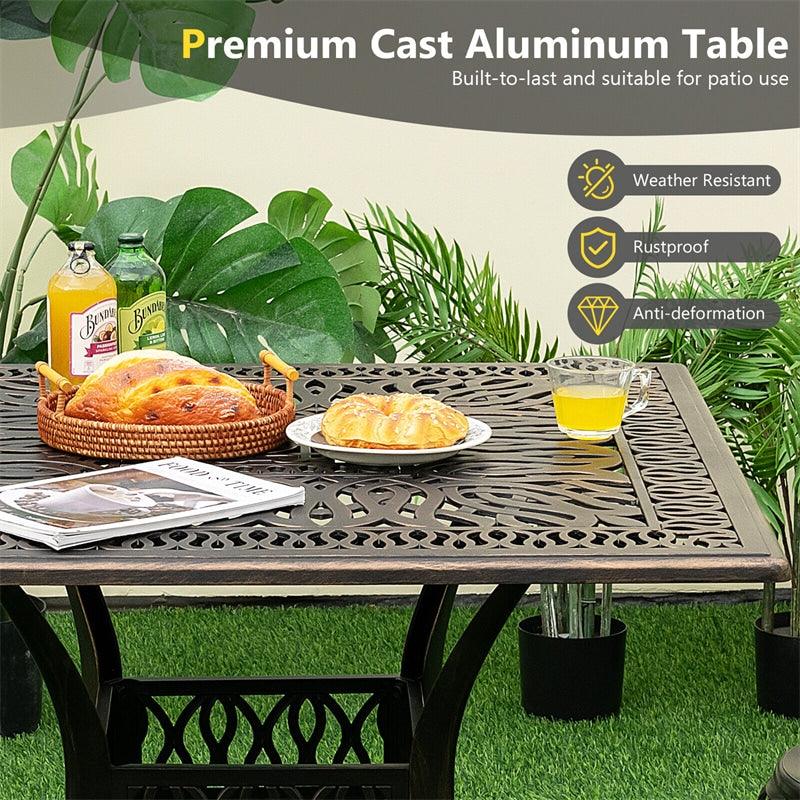 35.4" Square Patio Dining Table All-weather Cast Aluminum Outdoor Table with 2.2" Umbrella Hole for Garden Backyard Poolside