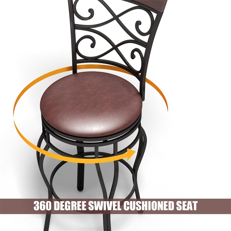 360 Degree Swivel Bar Stools Set of 2 Leather Padded Kitchen Dining Metal Chairs