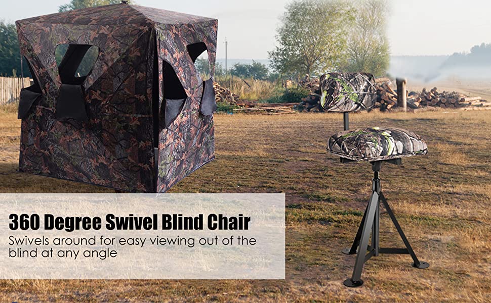 360° Swivel Camo Hunting Chair Tripod Blind Stool Huntsman Chair with Detachable Backrest