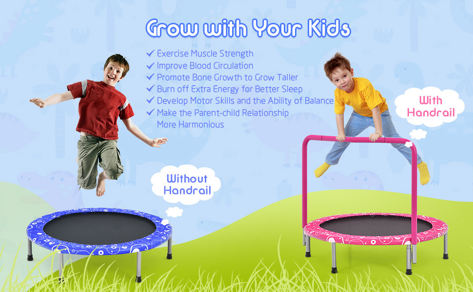 36” Mini Kids Trampoline Foldable Rebounder Trampoline Outdoor Indoor Toddler Fitness Trampoline with Full Covered Handrail & Safety Pad