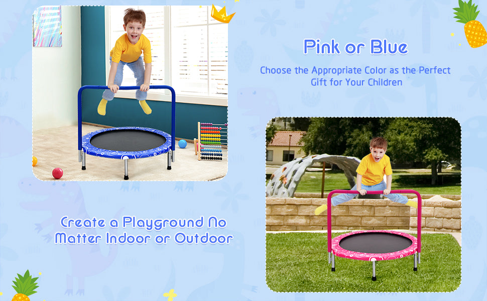 36” Mini Kids Trampoline Foldable Rebounder Trampoline Outdoor Indoor Toddler Fitness Trampoline with Full Covered Handrail & Safety Pad