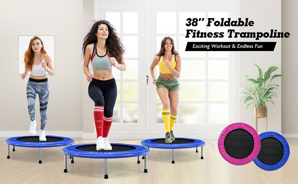 38" Mini Folding Exercise Trampoline Fitness Rebounder with Padding and Springs