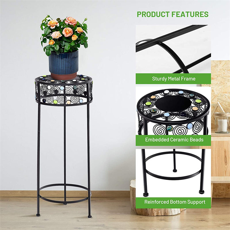 3 Pcs Round Metal Plant Stand Ceramic Beads Flower Display Rack