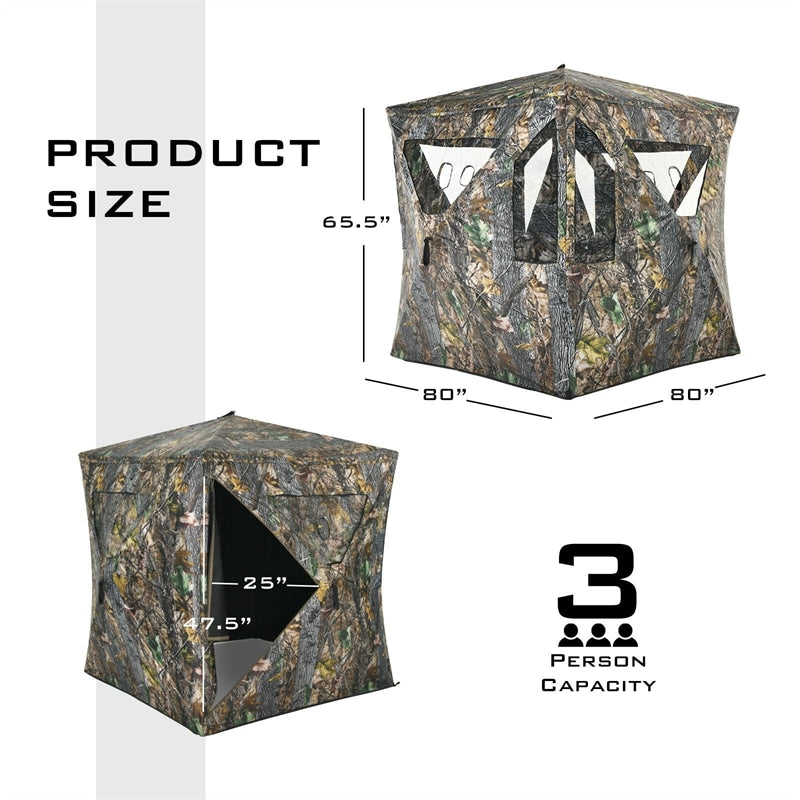 3 Person Portable Pop-Up Hunting Blind Tent w/Mesh Windows and Carrying Bag