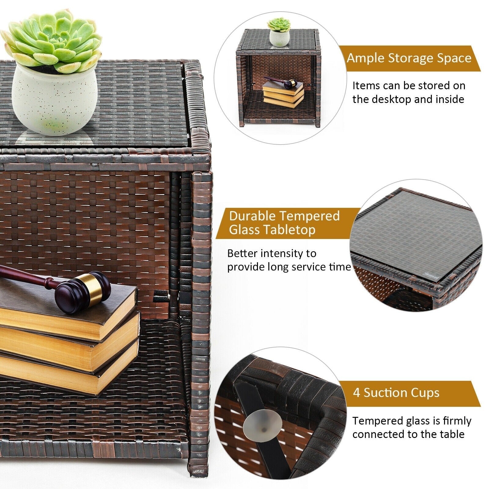 3 Pieces Outdoor PE Rattan Furniture Set with Cushion Chair and Coffee Table