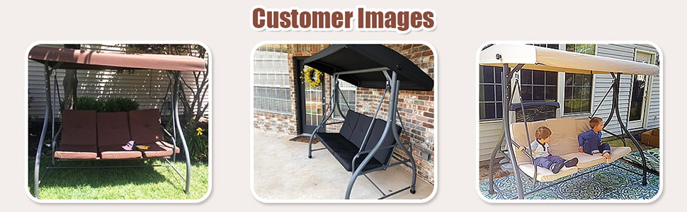 3 Seats Outdoor Patio Porch Swing Chair with Cushion Seat & Adjustable Tilt Canopy