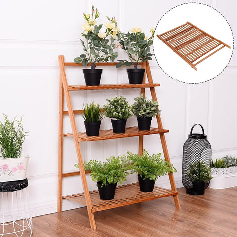 3 Tier Folding Bamboo Plant Stand Organizer Storage Shelving