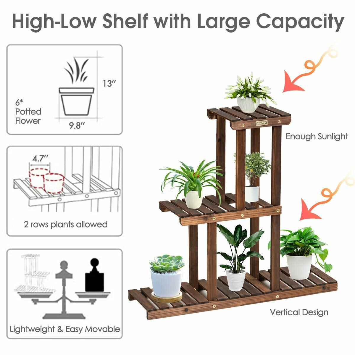 3 Tier Indoor Outdoor Wooden Plant Stand Vertical Display Shelf