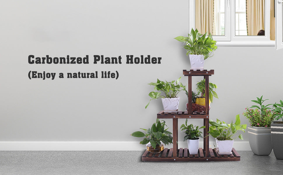 3 Tier Indoor Outdoor Wooden Plant Stand Vertical Display Shelf