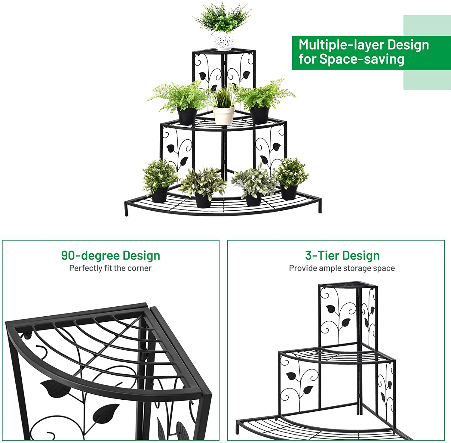 3 Tier Metal Outdoor Corner Plant Stand Flower Pot Rack