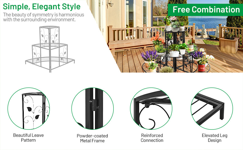 3 Tier Metal Outdoor Corner Plant Stand Flower Pot Rack