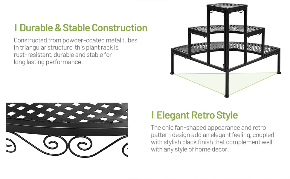 3 Tier Outdoor Metal Corner Plant Stand Ladder Display Shelf