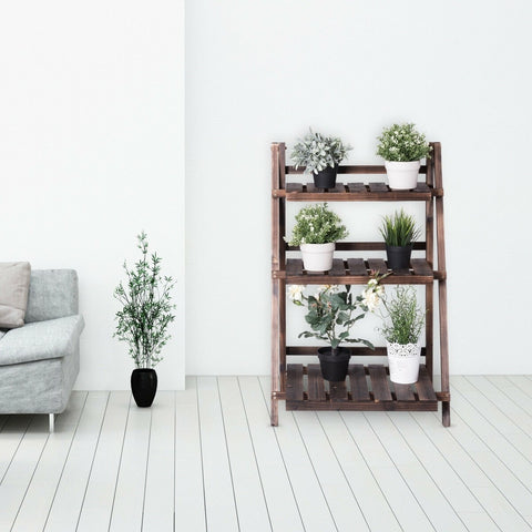 3 Tier Rustic Wooden Folding Plant Stand Flower Rack