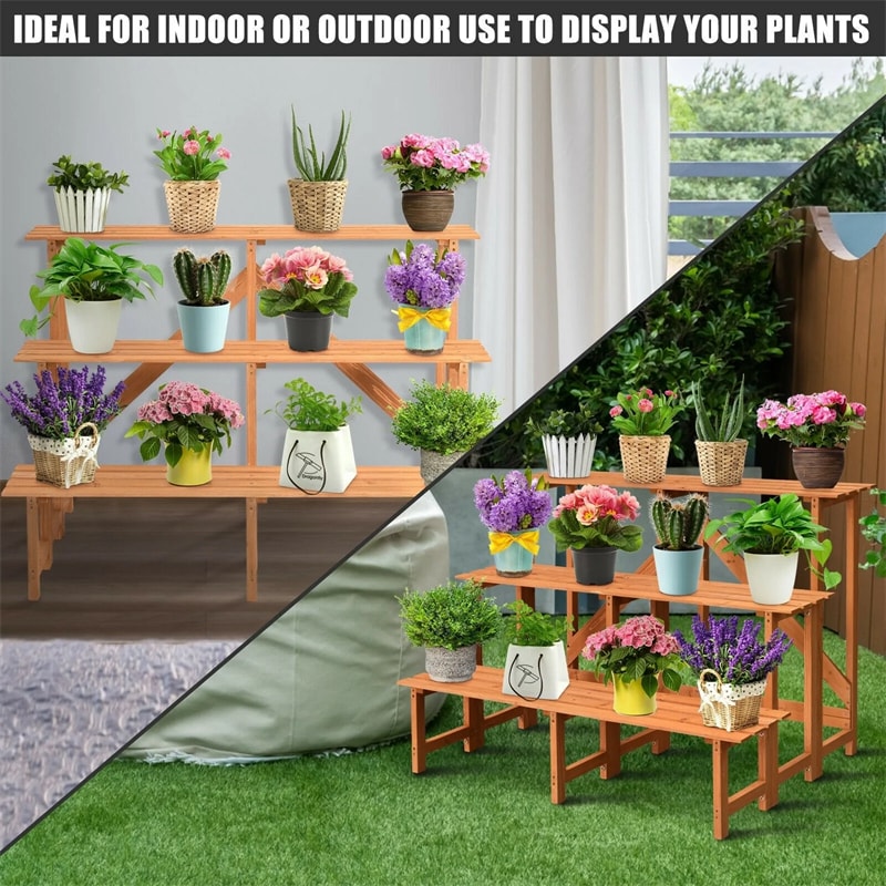 3 Tier Wide Wood Step Ladder Plant Stand Flower Pot Holder