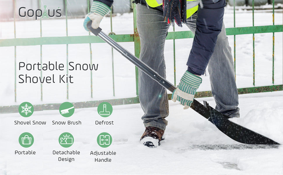 3 in 1 Snow Shovel Kit with Portable Snow Brush and Ice Scraper
